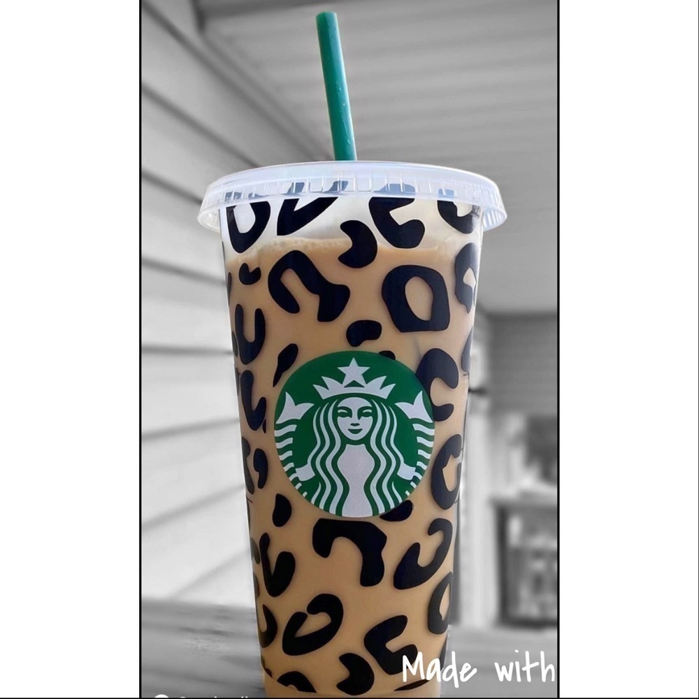 Starbucks Venti 24 ounce cold cup Tumbler  brand new leopard lid and straw